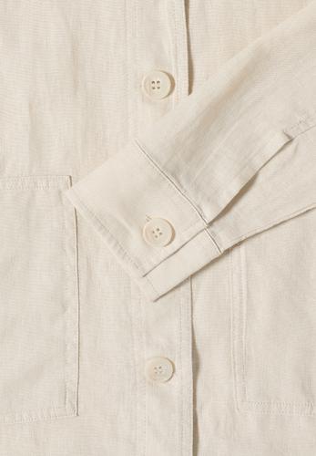 Langarm Bluse mit Hemdkragen aus Leinen XL - Macadamia Beige