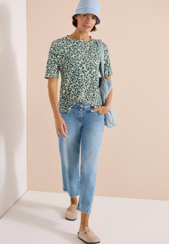 Kurzarm Shirt mit Knöpfen und Leo-Print XL - Macadamia Beige