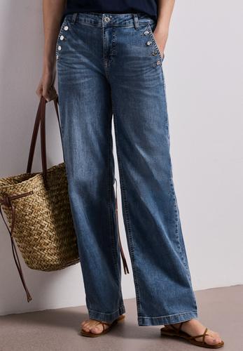Wide Leg Jeans mit Knopfdetails 27/30 - Medium Blue Wash