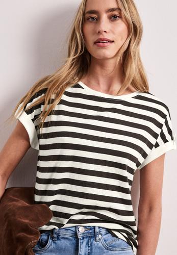 T-Shirt mit Rundhals und Knopfdetail 40 - Espresso Brown