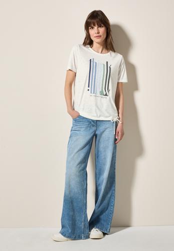Ausbrenner-Shirt mit Wording S - Vanilla White