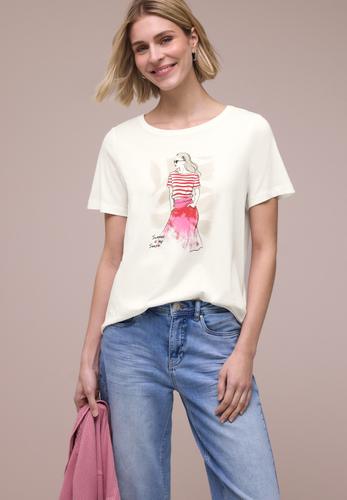 T-Shirt mit Rundhals und Print 36 - Off White