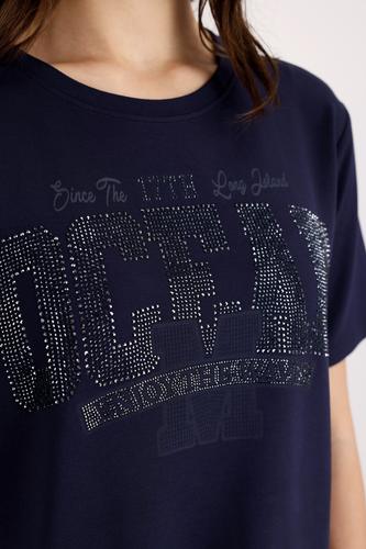 T-Shirt mit Schmuckdetails 36 - Marine