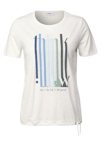 Ausbrenner-Shirt mit Wording S - Vanilla White