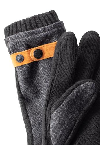 Handschuhe mit Lederriemen in Wolloptik