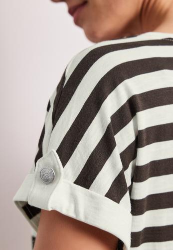 T-Shirt mit Rundhals und Knopfdetail 38 - Espresso Brown