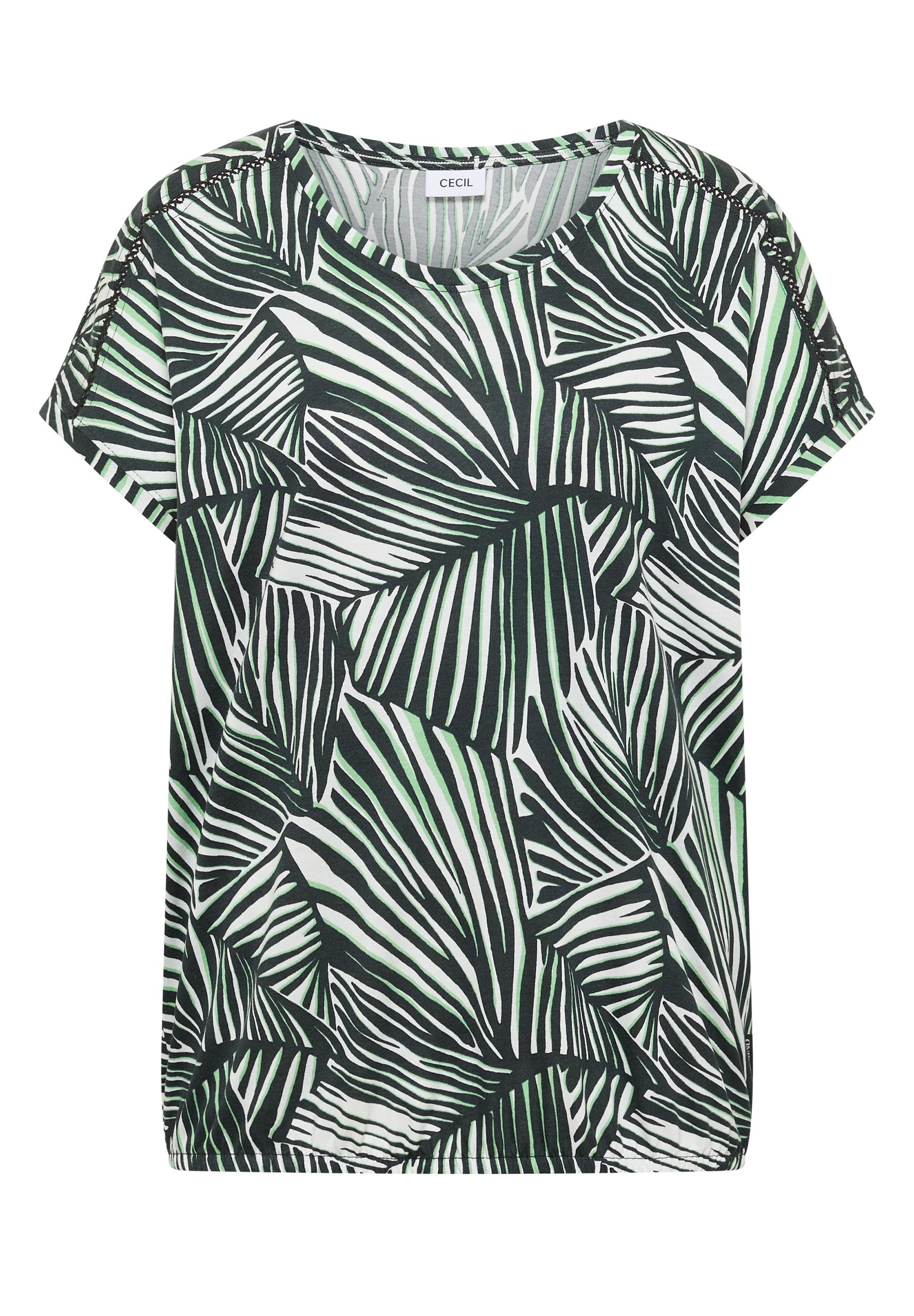 T-Shirt mit V-Neck und Spitzendetail L - Palm Breeze Green