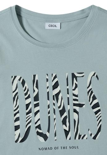 T-Shirt mit Rundhals und Frontprint L - Crystal Mint