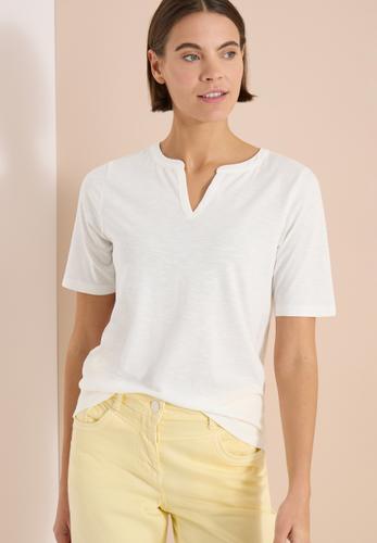 T-Shirt mit Split Neck in Unifarbe
