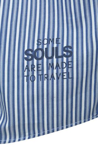 Striped Cropped Blouse with Ruffles S - Dark Denim Print