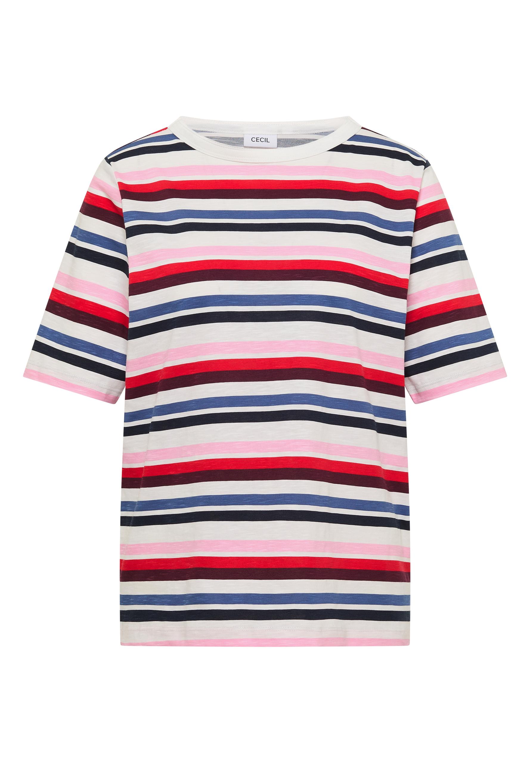 Kurzarm Shirt mit Multicolor Streifen L - Universal Blue