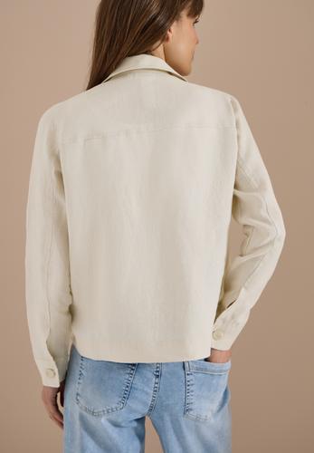 Langarm Bluse mit Hemdkragen aus Leinen XL - Macadamia Beige