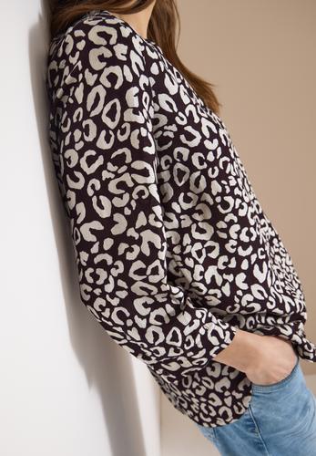 Bluse mit Leo-Muster aus Leinenmix S - Rich Burgundy