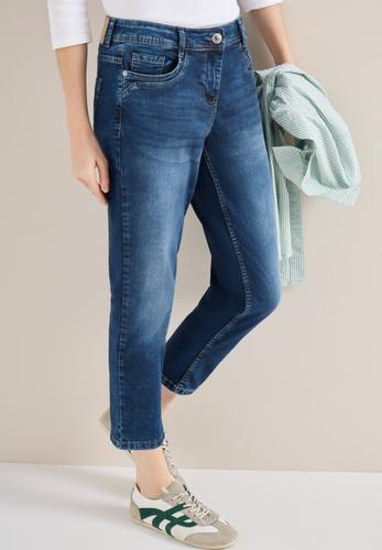 Mid Waist Slim Leg Jeans im Casual Fit 32/7/8 Hosen - Mid Blue Used Wash