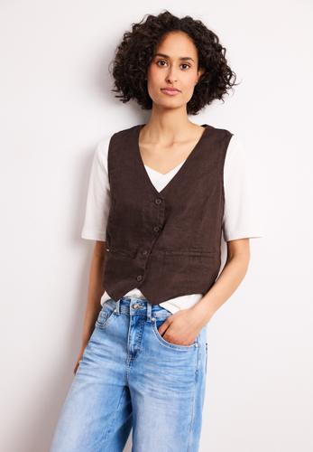 Weste mit V-Neck und Knöpfen aus Leinen 36 - Espresso Brown