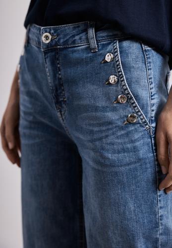 Wide Leg Jeans mit Knopfdetails 27/30 - Medium Blue Wash