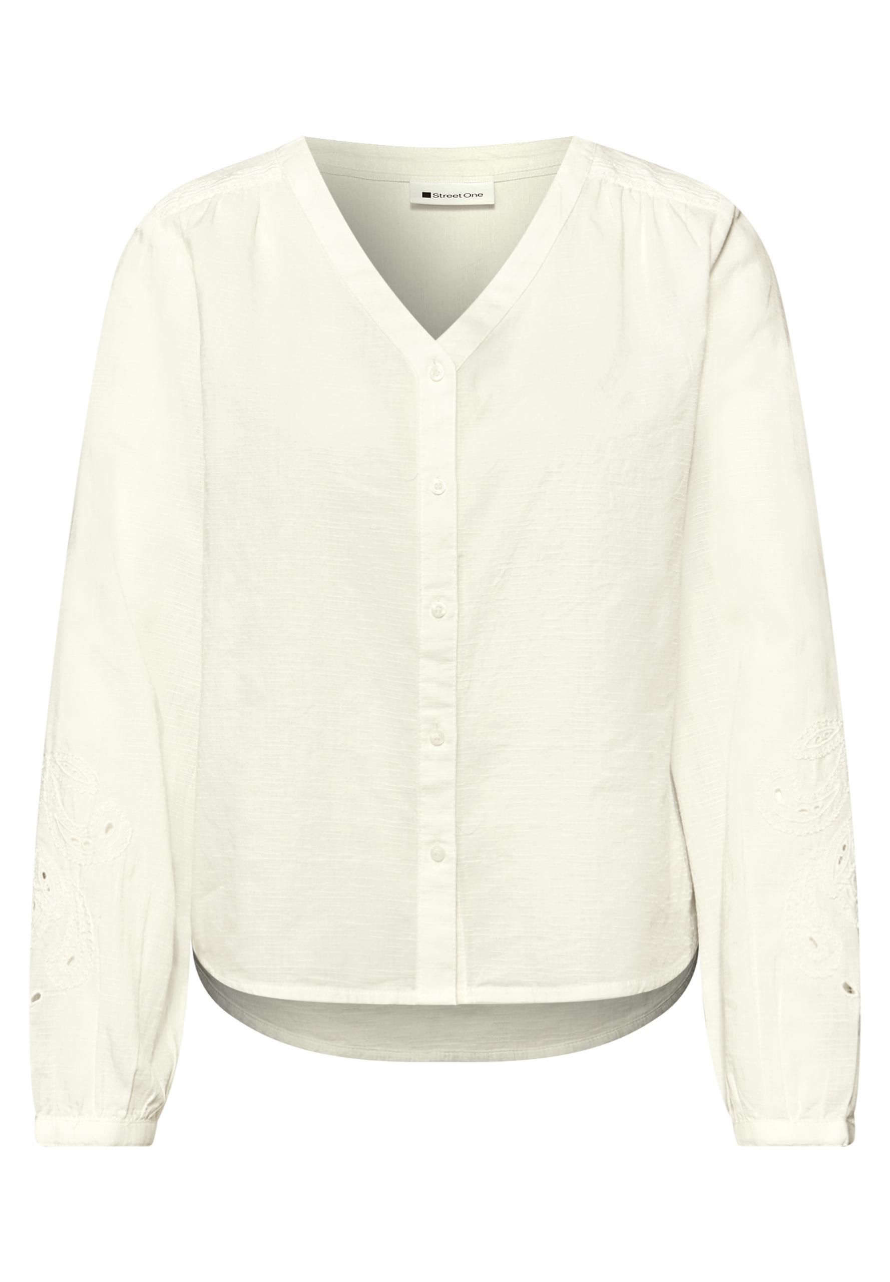 Bluse mit V-Neck und Stickerei 38 - Off White