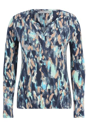 Blusenshirt M Lässig - Blau/camel