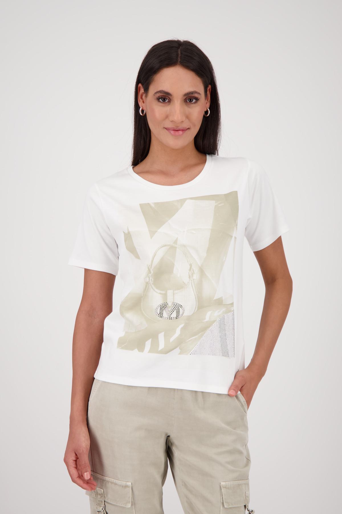 T-Shirt mit Fotoprint und Strasssteinen 46 - Cream