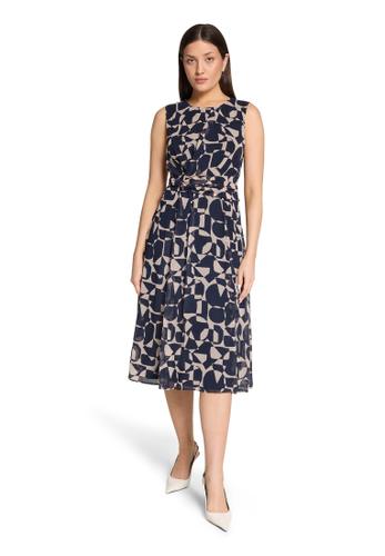 Chiffonkleid 46 Tailliert - Dark Blue/Nature