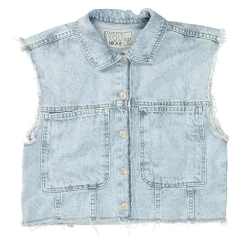 Jeans-Weste mit verwaschener Optik 164 bequem - Light Blue Denim
