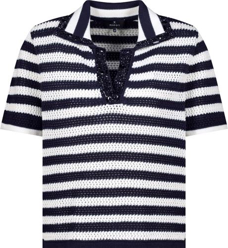 Ajour-Polo-Pullover mit Strasssteinen
