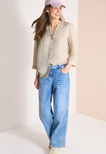 Bluse mit Split Neck aus Leinenmix