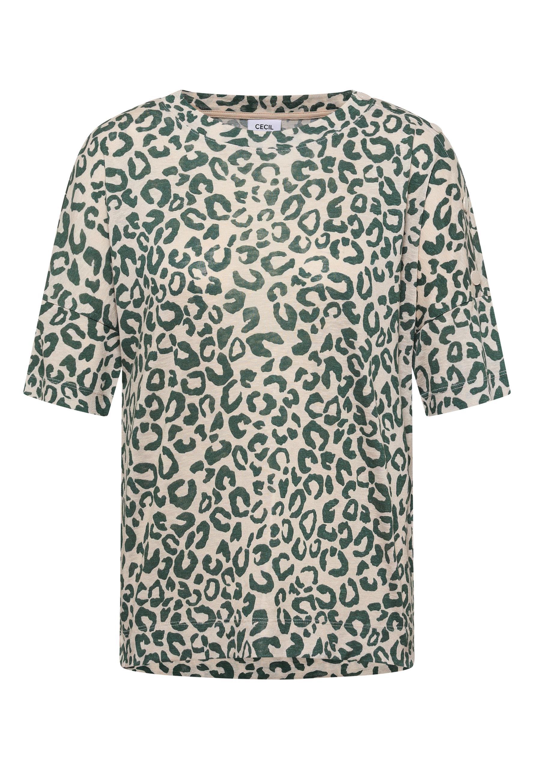 Kurzarm Shirt mit Knöpfen und Leo-Print XL - Macadamia Beige