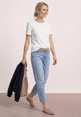 T-Shirt mit Rundhals und Spitzenärmeln 38 - Off White