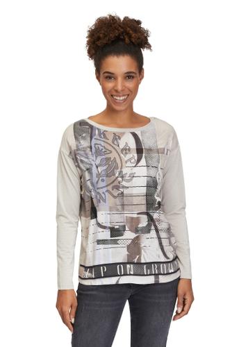 Blusenshirt 42 Lässig - Beige/schwarz