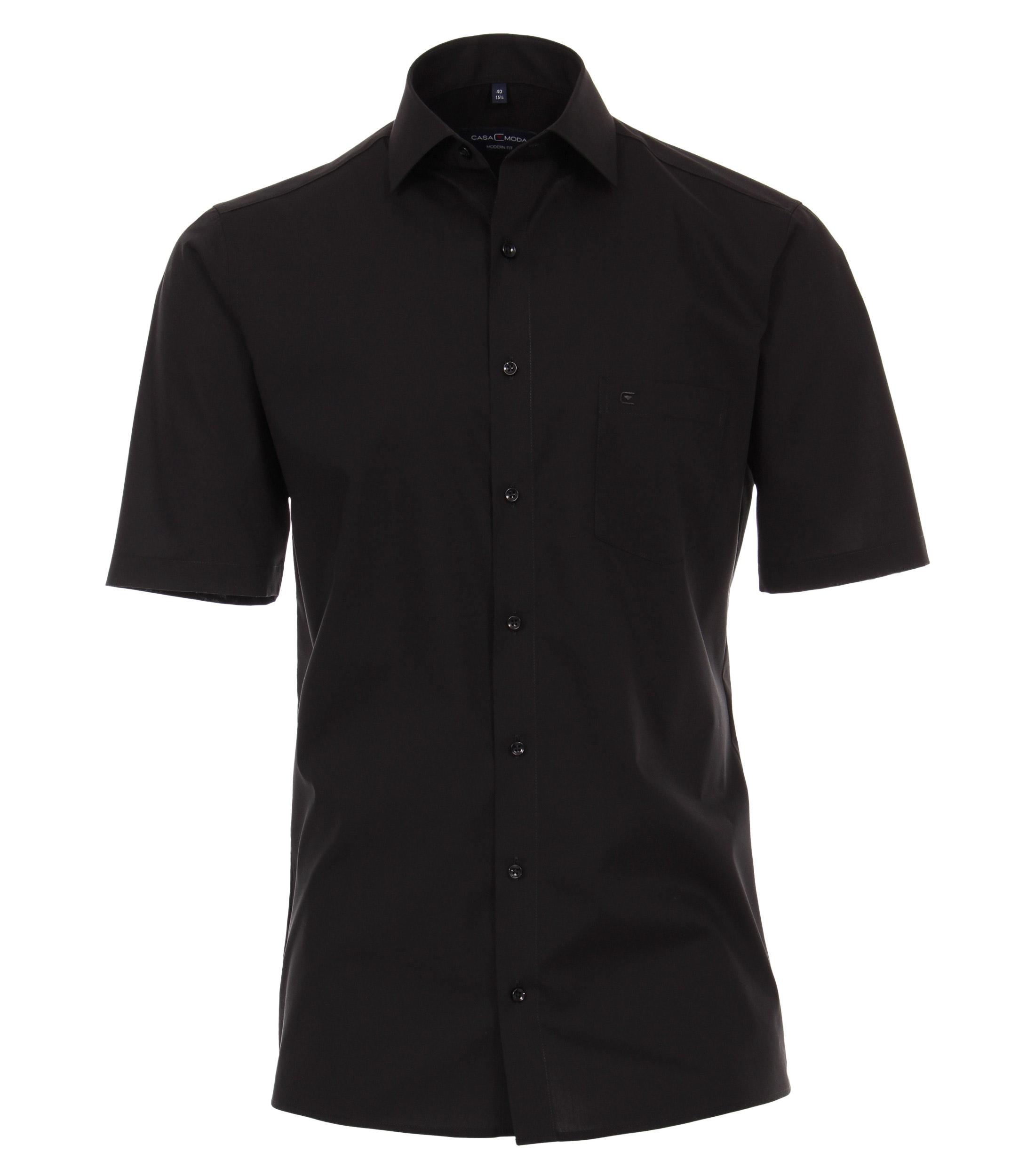 Popeline Hemd Halbarm uni 008530 40 Modern Fit - Schwarz