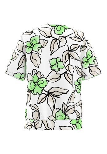 Blusenshirt NOS mit zarter Falte 44 - Paradise Green/ecru/schwarz
