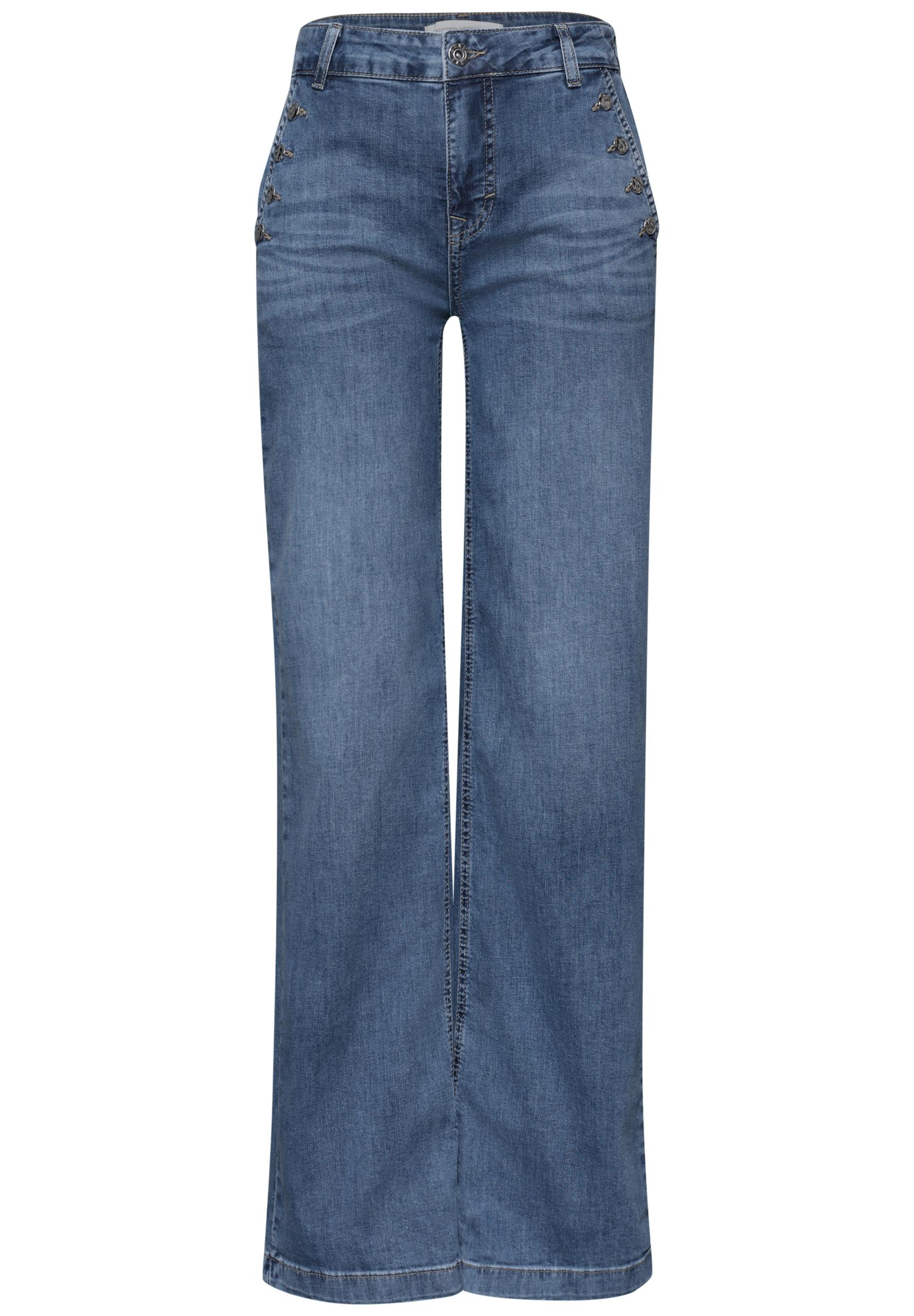Wide Leg Jeans mit Knopfdetails 27/30 - Medium Blue Wash