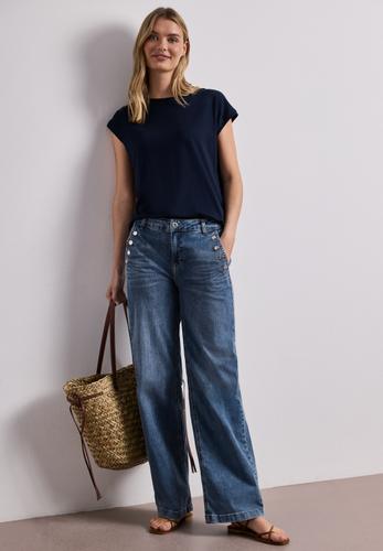 Wide Leg Jeans mit Knopfdetails 27/30 - Medium Blue Wash