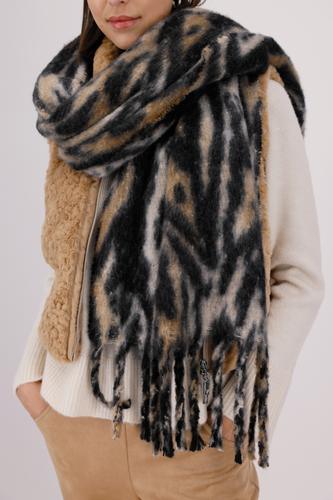 Flauschiger Schal mit Tigermuster OS - Whisky Gemustert