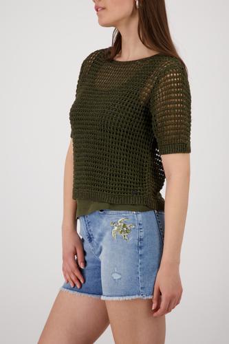 Strickpullover mir Ajour-Struktur 38 - Olive