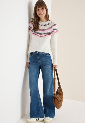 Gemusterter Strickpullover XL - Eggshell Melange