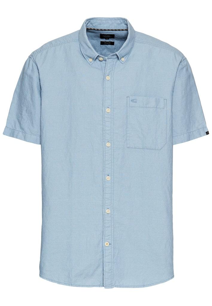 Kurzarmhemd aus einem Baumwoll-Leinenmix Blau L