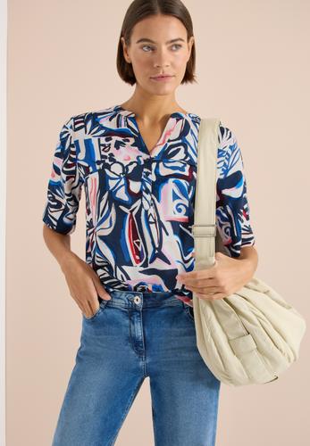 Kurzarm Bluse mit Multicolor Print S - Universal Blue