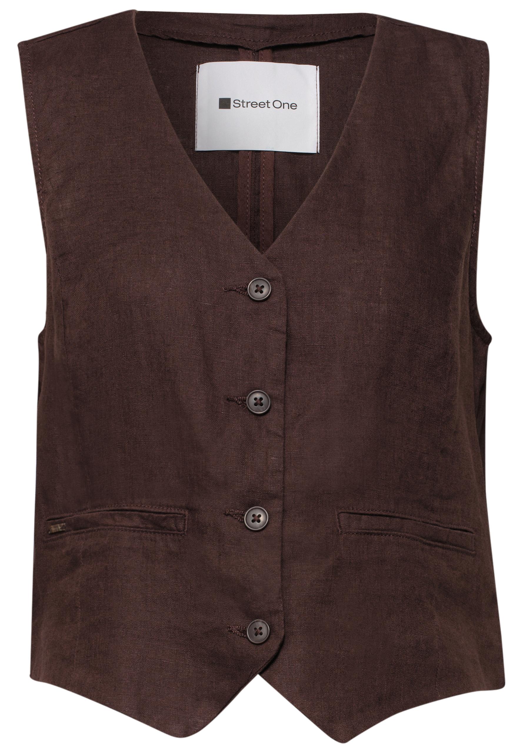 Weste mit V-Neck und Knöpfen aus Leinen 36 - Espresso Brown