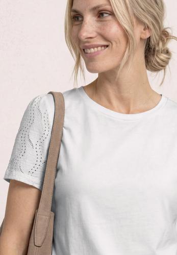 T-Shirt mit Rundhals und Spitzenärmeln 38 - Off White