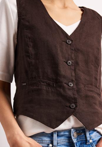 Weste mit V-Neck und Knöpfen aus Leinen 36 - Espresso Brown