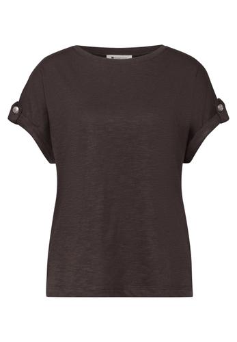 T-Shirt mit Rundhals und Knopfdetails 36 - Espresso Brown