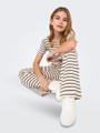 KOGJANA STRIPED WIDE PANT JRS 134/140 Weiter Beinschnitt - Tofu
