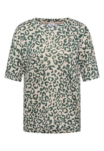 Kurzarm Shirt mit Knöpfen und Leo-Print XL - Macadamia Beige