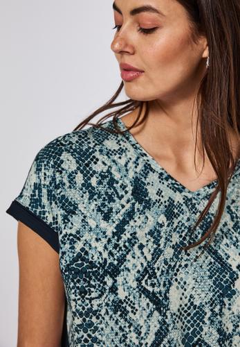 V-Neck Shirt mit Snake Print 40 - Arona Blue