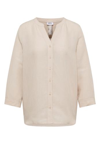 Bluse mit Split Neck aus Leinenmix
