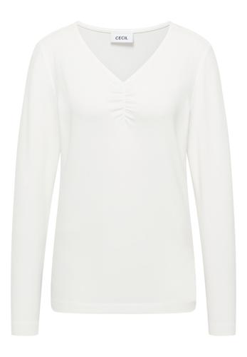 Basic Shirt mit Raffung L - Vanilla White