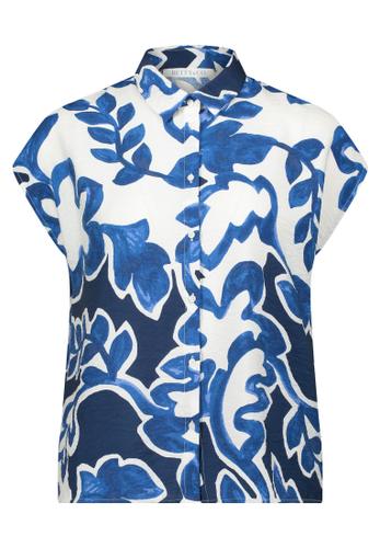 Hemdbluse 38 Lässig - Weiß/Dunkelblau