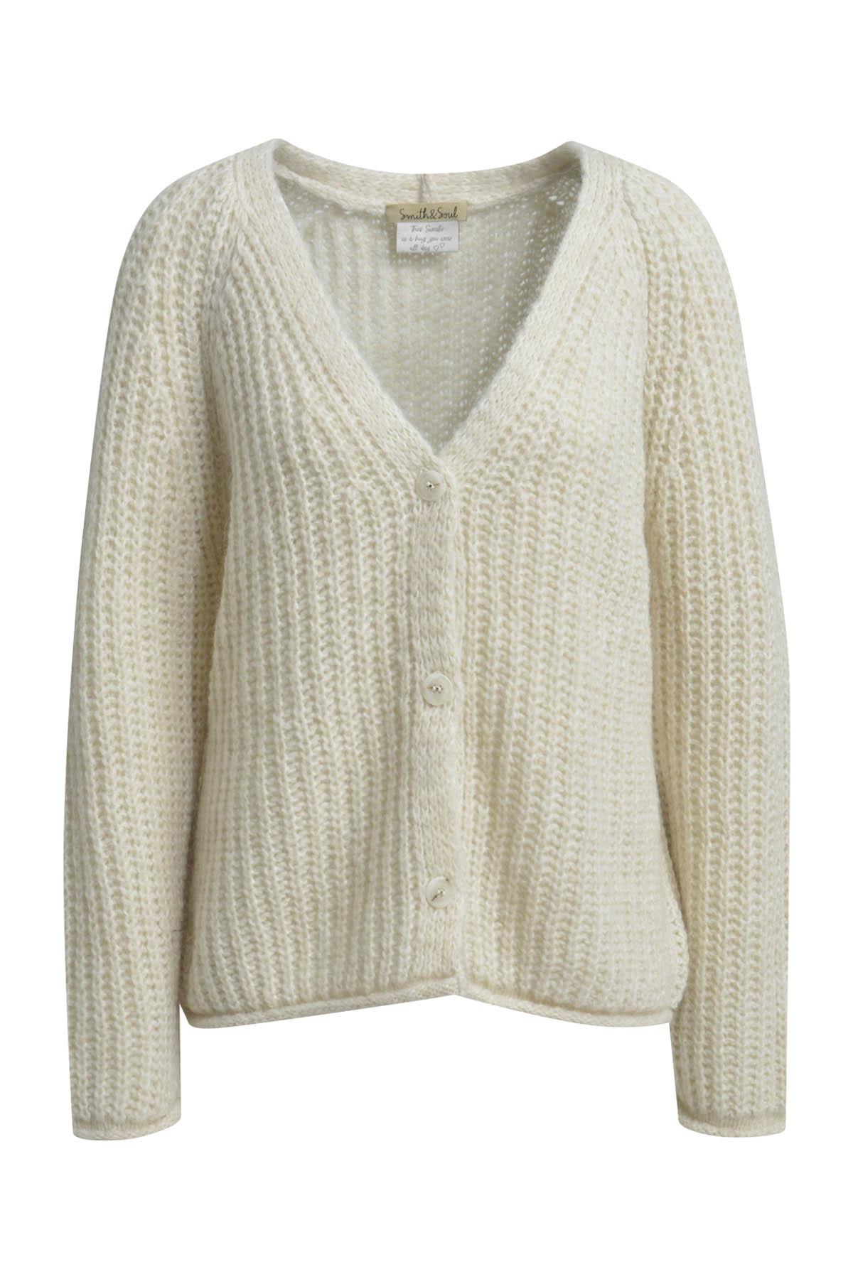 Hairy Raglan V-neck Cardigan M - Wool White